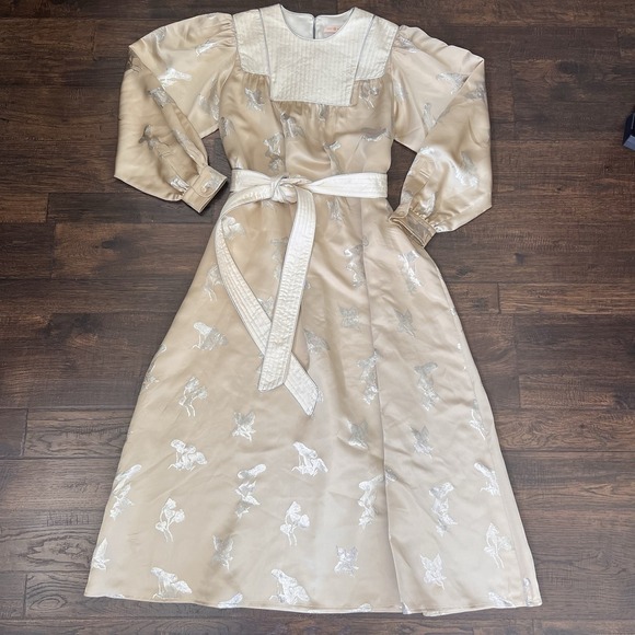 Tory Burch Mushroom Lurex SILK Gown Pale Champagne‎ Medium Jacquard Old Money - Picture 2 of 15